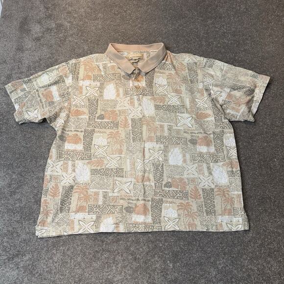 Tribal Other - Kona Kai 2XL Hawaiian Tribal Polo Shirt Tan Beige Cotton Island Aloha Print
